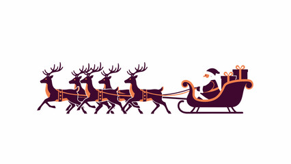Santa Claus riding in his sleigh pulled by reindeer, carrying gifts for Christmas.