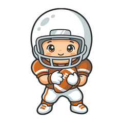 Cute Cartoon American Football Boy in Orange and White Uniform