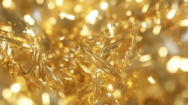 Close up of shimmering golden threads and bright bokeh