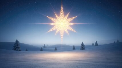 Guiding Star of Bethlehem Shining Over Tranquil Winter Wonderland