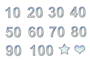 10 to 100   number design celebrations concept for  event, wedding, greeting card, and invitation. colourful  party celebration badge, label, sticker on transparent background.