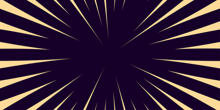 Dynamic comic speed lines background creating an explosive focus effect. Vector realistic illustration of radial neon lines glowing in darkness, fast motion trail, night city traffic, dynamic sport ra