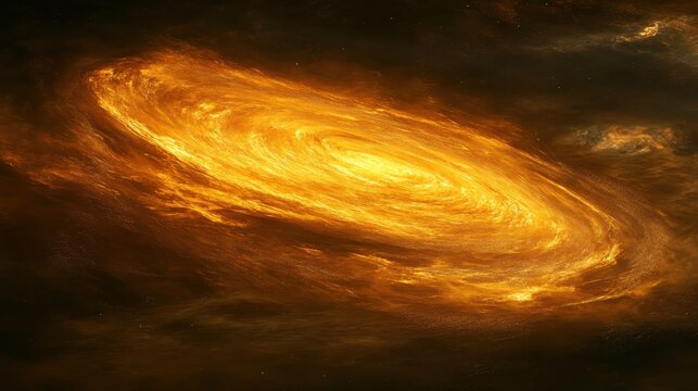 Abstract golden vortex of cosmic energy swirling like a distant galaxy with radiant light and dark surrounding depths