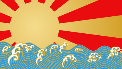 荒波と初日の出　背景素材