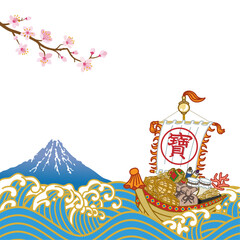 宝船のデザインテンプレート　正方形比率　白バック