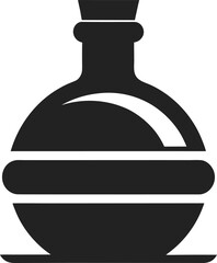 Obraz premium Black silhouette of a round laboratory flask with stopper