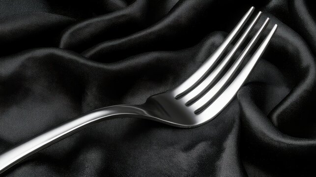 Bent Metallic Fork on Dark Fabric Surface