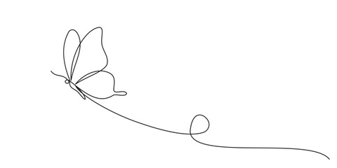 Butterfly continuous line art. Butterfly one line drawing. Flying animal concept vector illustration
