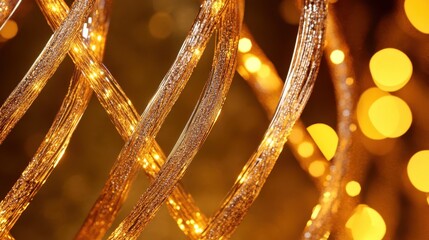 Close up of glowing gold filaments in elegant weave