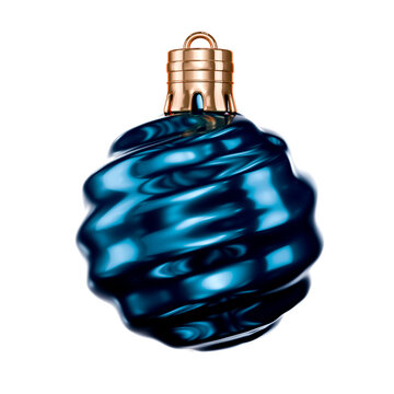 Elegant metallic and blue ornament, 3d element set on transparent background, special for christmas holiday