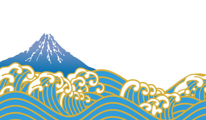 白波が立つ海と富士山の背景素材