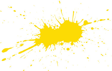 Vibrant Yellow Paint Splatter and Droplets on a White Background