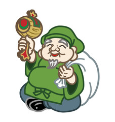 打ち出の小槌を持った大黒天　クリップアート