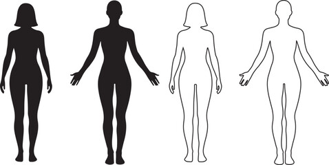 Female Body Silhouette Outline – Woman Front View Full Height Figure
