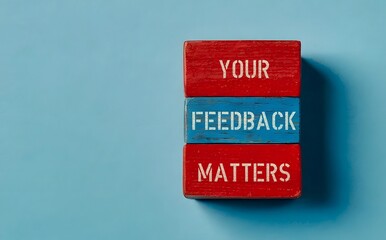 Wood blocks on blue copy space  written Your Feedback Matters ,organizations or business encourage customers to share experiences and insights, value opinions to improve products and services