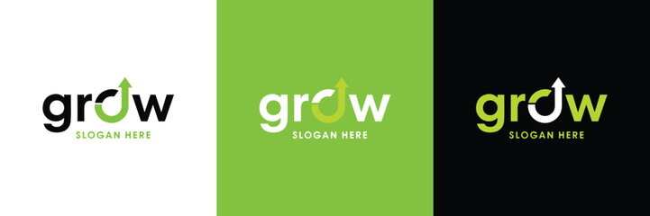 Modern and dynamic Grow logo, incorporating an upward arrow for visual emphasis on improvement and positive results. Ideal for corporate branding.
