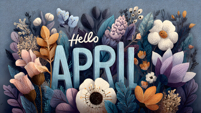 April month illustration background with pastel colors drawing with written Hello April to celebrate start of the month - Powered by Adobe