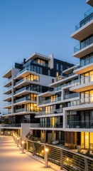 Obraz premium Modern Luxury Apartment Building Balconies at Dusk