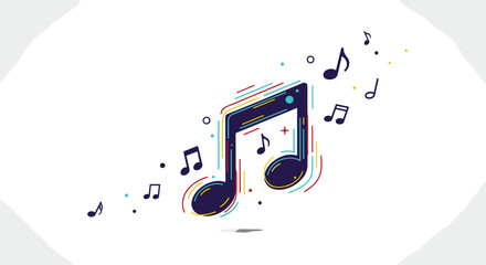 A colorful and playful illustration of a large musical note surrounded by smaller notes creating a sense of melody and rhythm.