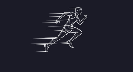 A dynamic chalk sketch illustration of a male runner sprinting with motion lines indicating speed on a dark background.