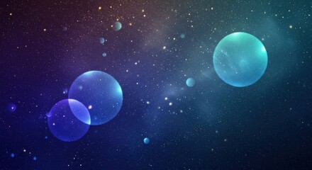 Obraz premium Vibrant blue cosmic orbs floating in starry sky