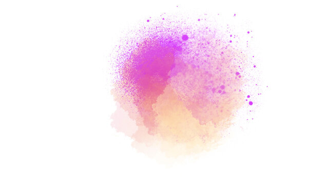 Abstract watercolor splash with pink and yellow hues on white background
