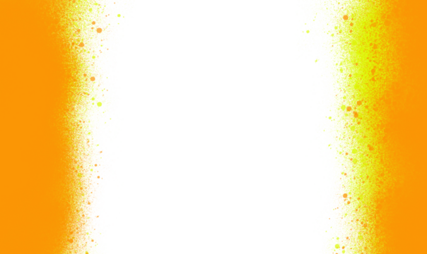 A bright, abstract background featuring bold orange on the left and a yellow gradient on the right, with subtle shimmering particles.