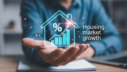 Housing market growth visualization displayed on open palm indicating positive trends and investment opportunities in real estate