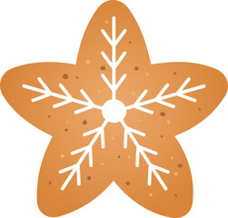 Gingerbread Christmas cookie in the shape of star decorated with white icing. Winter holidays or homemade food theme. Vector isolated illustration.