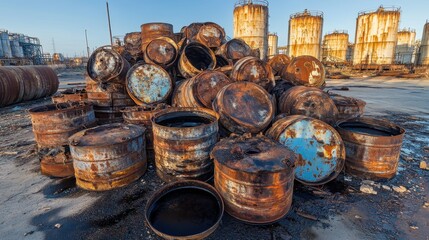 Rusted and Abandoned Metal Fuel Tanks Showing Environmental Decay