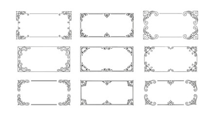Obraz premium An elegant set of rectangular vintage frames with detailed and ornate filigree corners perfect for certificates and invitations.