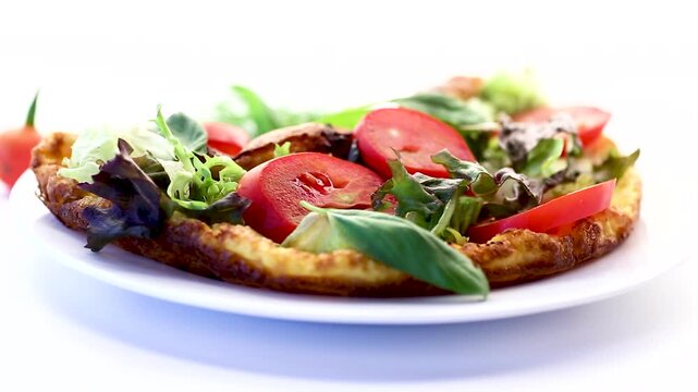 Diet frittata with fresh lettuce and pepper