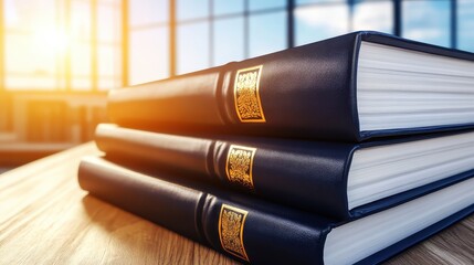 Stack of Official Legal Documents Bound in Blue Leather