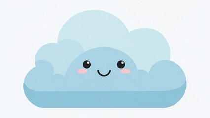 Cute Cartoon Blue Cloud Character Smiling on a White Background