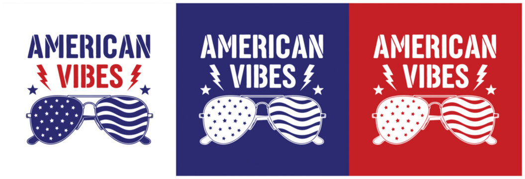 This patriotic vector graphic illustrates American vibes with aviator sunglasses adorned with stars and stripes, ideal for national holidays and designs.