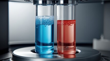 Two Tubes Containing Distinct Colored Liquids in Scientific Research