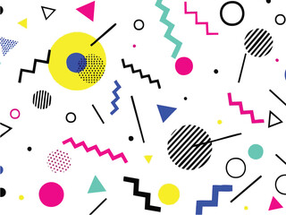 Obraz premium Geometric Pop Art Pattern Vibrant Shapes and Lines on White Background