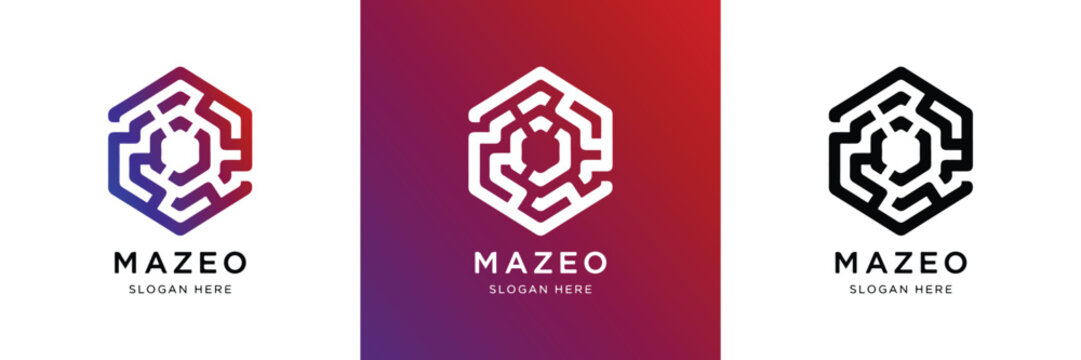 A modern hexagonal maze logo template. Symbolizes strategy, innovation, and interconnected networks for technology, data, or security brands. A sophisticated, adaptable design solution