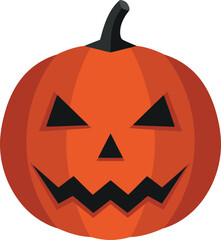 A classic orange jack-o'-lantern with carved triangular eyes, nose, and a jagged smile, ready for Halloween festivities.