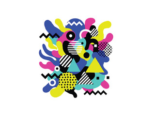 Vibrant Abstract Composition with Geometric Shapes and Colorful Splashes