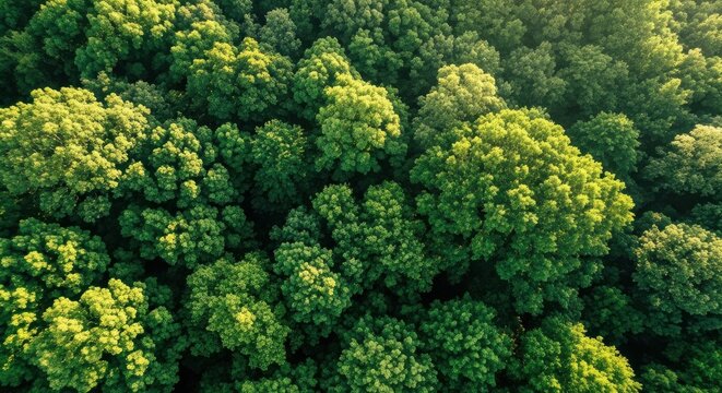 Lush green forest canopy aerial view