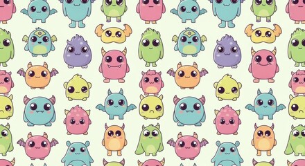 Fototapeta premium Adorable collection of colorful cartoon monsters with diverse expressions and exaggerated features