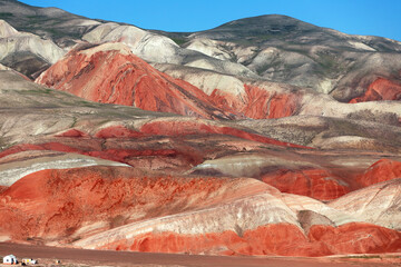 Beautiful mountains with red soil in Khizi. Azerbaijan.