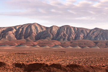 Beautiful mountains with red soil in Khizi. Azerbaijan.