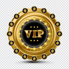 Gold vip badge with luxury golden emblem and shining decorative elements