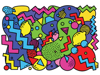 Colorful Abstract Geometric Design with Lemons and Zigzags