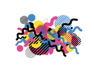 Vibrant Memphis Style Abstract Composition with Geometric Shapes