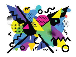 Abstract Pop Art Composition with Geometric Shapes and Vibrant Colors