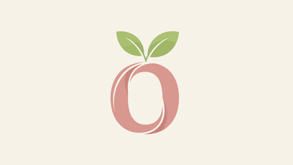 A delightful peach-shaped letter O icon with subtle green leaves, perfect for branding and design