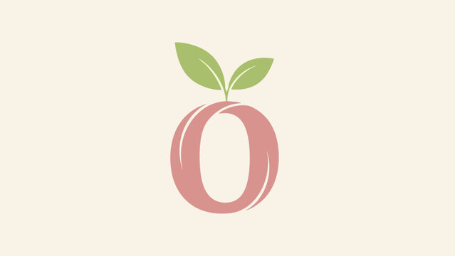 Creative initial O logo design concept featuring a pink fruit shape with two green leaves. A minimalist and elegant symbol for nature, organic products, and wellness brands